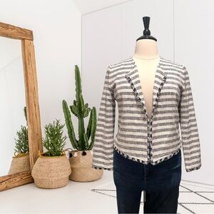 Banana Republic Striped Tweed Fringe Trim Blazer Jacket